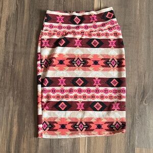 LuLaRoe Vibrant Pink and Black Geometric Pencil Skirt